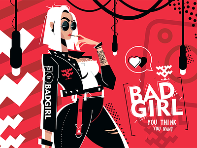 Bad girl you think you want bad character flat girl girl. think illustration inscription kit8 vector want you