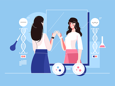 Hair genetic engineering character engineering flat genetic girl hair illustration kit8 modification vector woman