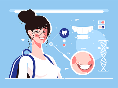 Beautiful teeth character cheerful engineering flat genetic illustration kit8 smile teeth vector woman
