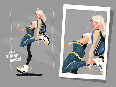 Pretty blonde standing in sneakers blonde character flat girl illustration kit8 poster pretty sneakers standing vector