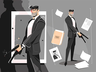 Male spy with handgun character flat handgun illustration kit8 male spy vector