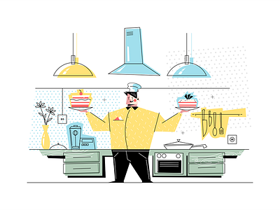 Man confectioner at workplace character confectioner flat illustration kit8 kitchen man standing vector workplace