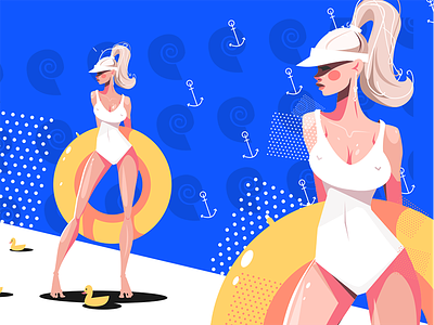 Seductive girl wearing white swimsuit blonde character flat girl illustration kit8 seductive swimsuit vector