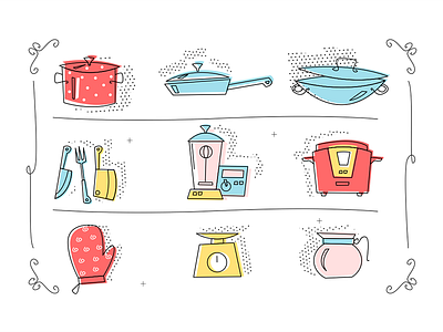 Kitchenware icons set flat frying icon illustration kit8 kitchenware saucepan set vector