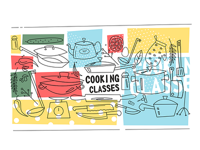 Cooking classes banner template banner classes cooking flat illustration kit8 kitchenware template vector