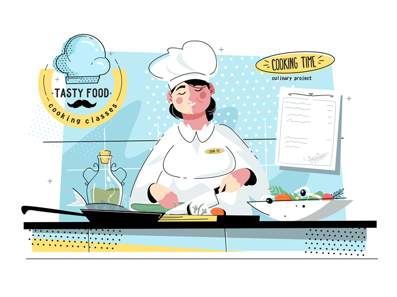 Woman sous-chef at kitchen character chef cook flat illustration kit8 kitchen sous uniform vector woman