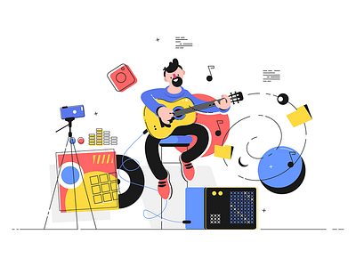 Man playing electric guitar character entertainment flat guitar illustration kit8 man music musician playing vector