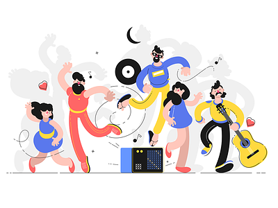 People having fun on dance floor celebration character dance flat fun illustration kit8 party people together vector