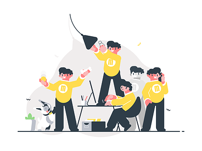 Man doing many things simultaneously character flat illustration kit8 male man multitasking rush simultaneously time vector