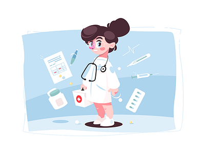 Cheerful female doctor character cheerful doctor female flat illustration kit8 medical medicine stethoscope vector woman
