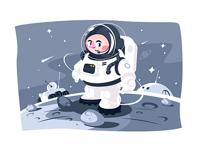 Astronaut on surface of a planet in space astronaut character flat illustration kit8 performing planet space spacesuit surface vector