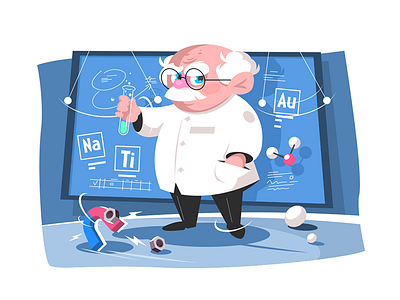 Old scientist character flat illustration kit8 man old scientist testing vector