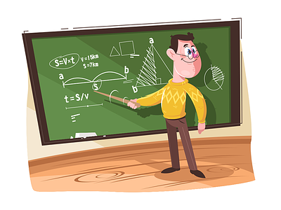 Maths teacher pointing at board board character flat formula illustration kit8 man maths pointing teacher vector