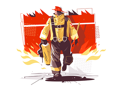 Firefighter characters with rescue equipment character equipment firefighter flat illustration kit8 man rescue vector