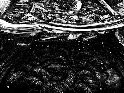 Underwater Secrets bw coverart illustration industrial lp ruzin