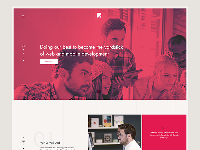 Mozaix design homepage minimal pink red typography