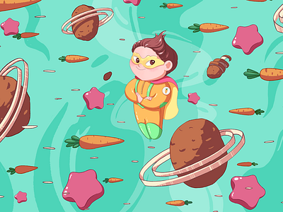 PLANT FOODS. Frozen meals for kids. Packaging. 2diilustration branding carrot characterdesign design illustration illustrator superhero vegan