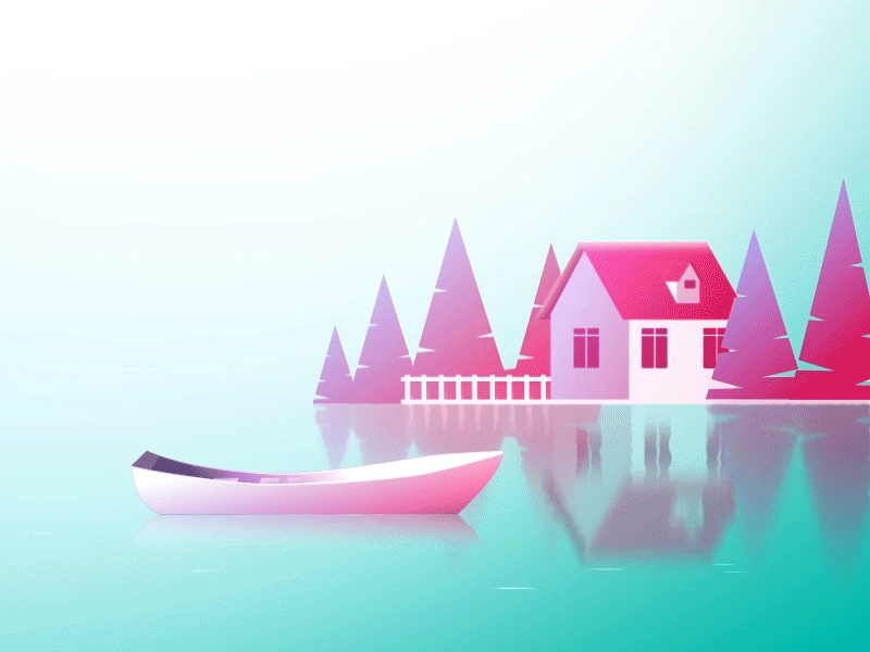 Lake House animation boat gif house illustration lake motiondesign reflection serenity sky sun view