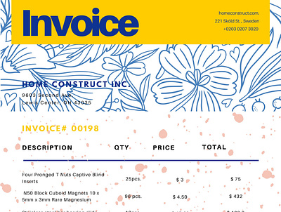 Blue and Yellow Business Invoice branding graphic design invoice