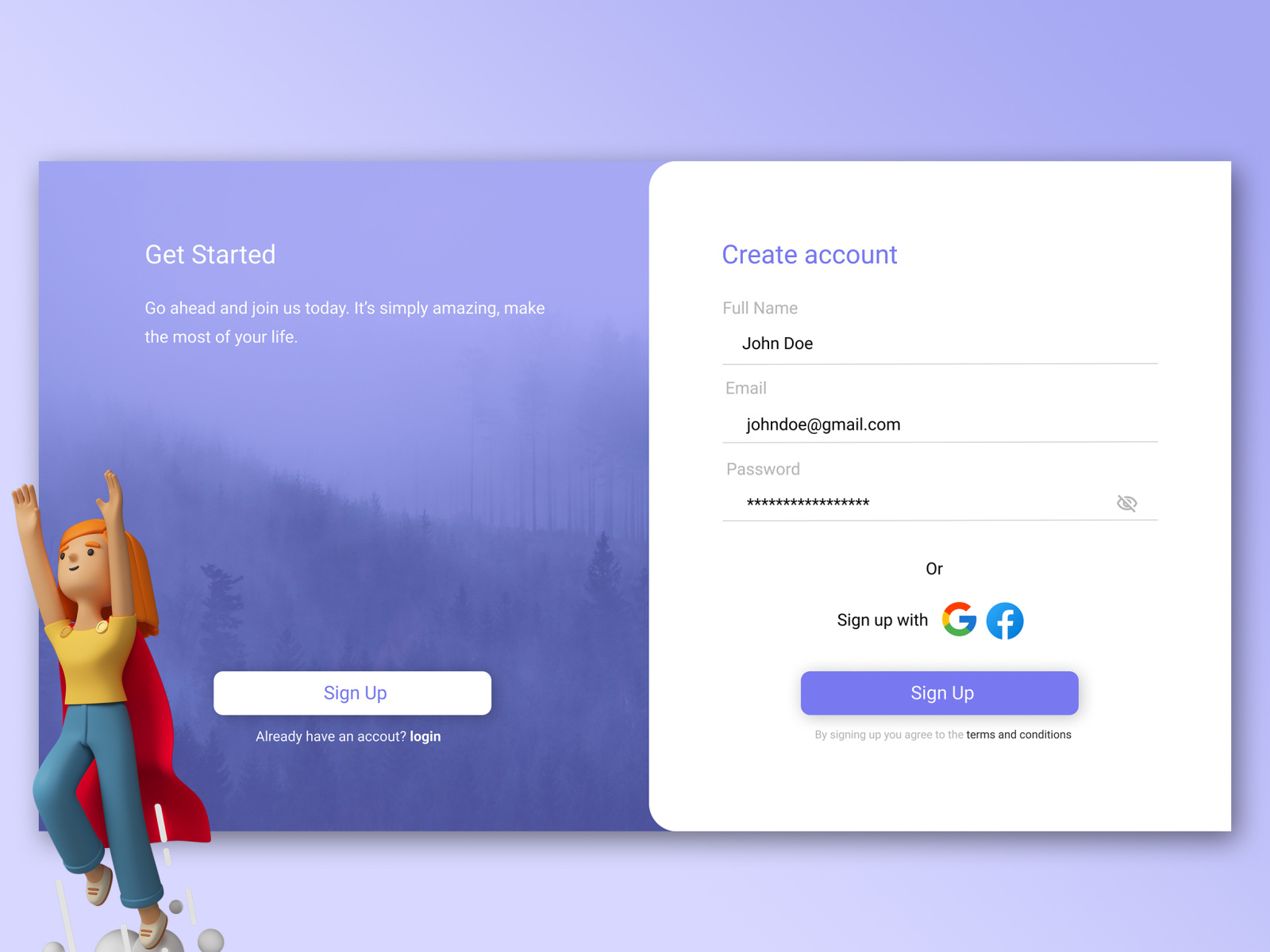Sign Up page UI design by Jaber Hossain on Dribbble