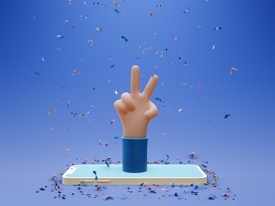 victory hand emoji 3d confetti emoji graphic design hand illustration lowpoly mobile peace peace sign phone success victory