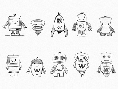 Robots! character character design cute drawing illustration mascot robot sketch