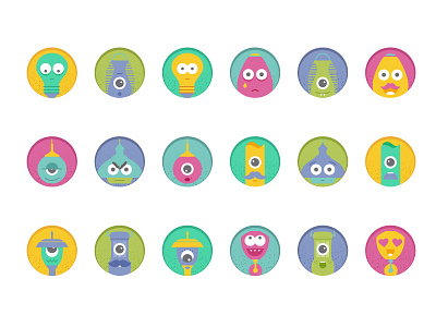 Lights.com | Avatars avatars character design colorful expressions faces fun illustration lamps lights
