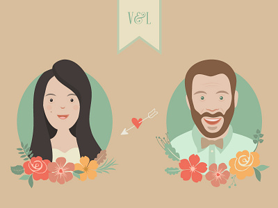 V&L bride character design flowers groom illustration love wedding wedding day