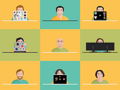 Wecode | Team avatars computers developers faces geeks illustrations people team