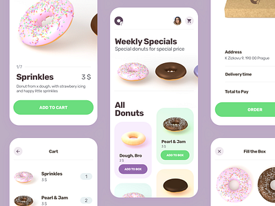 Donut Store 3d 3dobject app application cards checkout design detail screen detail ecommerce ios mobile product shop ui ui card ui designer user experience designer user interface ux