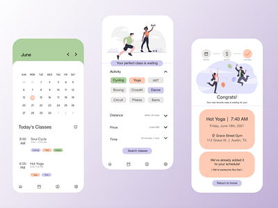 Fitness class scheduling app by Alexis Turner on Dribbble