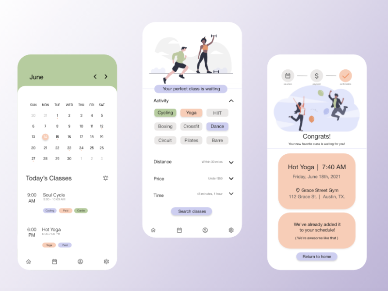 Fitness class scheduling app by Alexis Turner on Dribbble