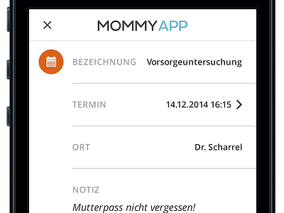 Mommy App create / edit calendar entry calendar mommy app ui ux