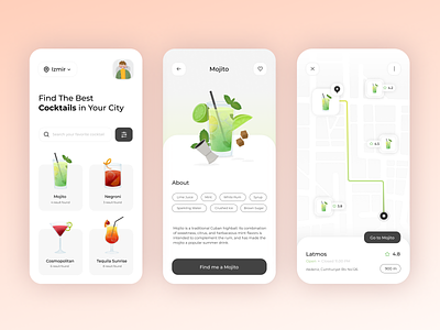 Cocktail Finder - Mobile App Design app design illustration ui