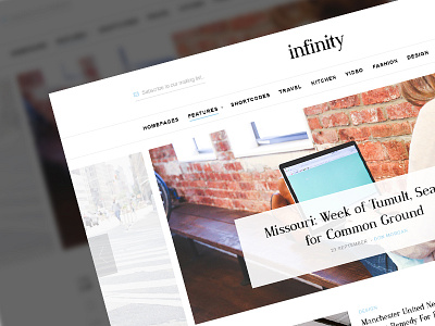 Infinity - Magazine PSD blog blue center centered clean layout magazine minimal news psd white