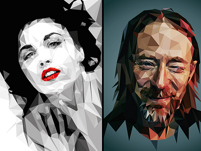 Two of my most recent commissions art illustration musician no 3d software no filter polygon portrait radiohead sherilyn fenn stars thom yorke twin peaks