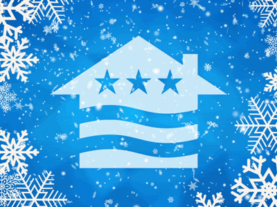 Snowy Holiday House Logo animation brand gif house snow snowflake vu winter