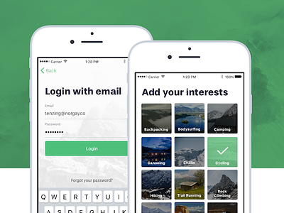 Onboarding activity adventure backpacking detail ios login mobile onboarding outdoors travel