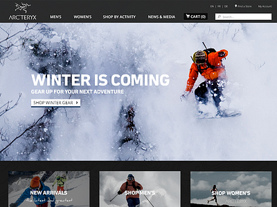 Homepage concept arcteryx clothing concept homepage mountains outdoors personal spec winter