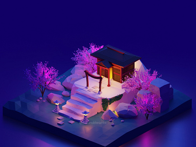 Japanese Shrine 3D Isometric 3d 3d art 3d isometric 3d modeling blender blender3d blender3dart blendercycles illustration isometric design