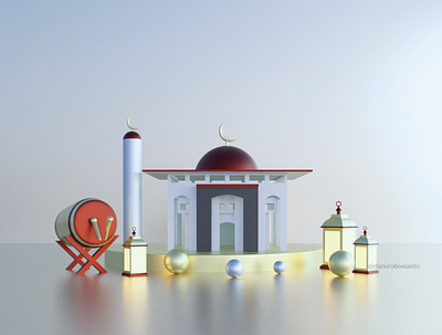 3D Islamic Mosque Illustration 3d 3d art 3d isometric 3d modeling art blender blender3d illustration islamic mosque muslim