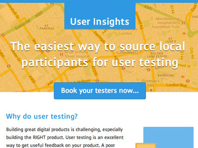 Local User Testing Recruitment landing page user testing