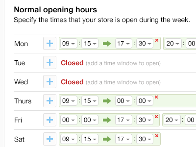 Store opening hours opening hours ui