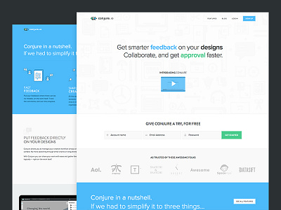 Conjure - Marketing site update clean conjure design features feedback form login marketing site minimal