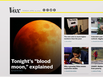 Vox.com // homepage v1 news design vox vox.com ezra klein melissa bell vox media journalism