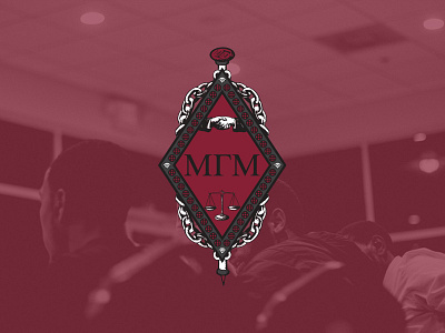Mu Gamma Mu Crest brand brotherhood chain crest fraternity gamma logo mugammamu red ruby shield staff