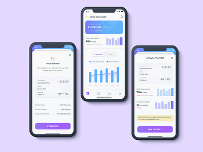 BillsFlow — Mobile App to Monitor & Control Electricity Usage bill payment case study clean ui electricity usage graph charts mobile app design prototype uikit