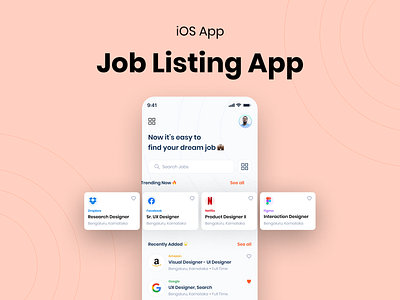 Job Listing - Mobile App Design Concept casestudy clean ui company figma find job job board job cards listing mobile app design profile prototype resume ui kit uiux