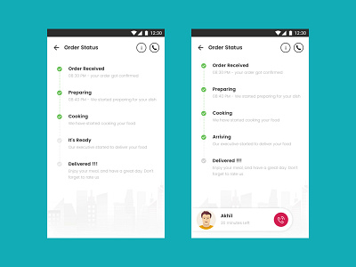 Status Tracking Screens android clean delivery food material design minimal order restaurant sketch status track tracking