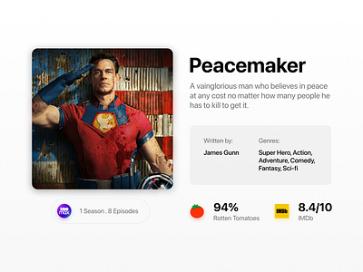 Peacemaker 🕊 app branding clean comic concept design experimental figma graphic design minimal modern movie product design ratings recommendation review streaming theme ui ux